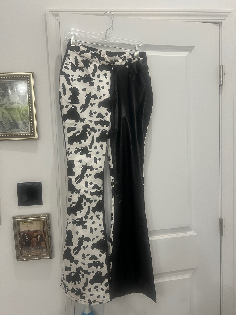 Thread & Supply Black and White Cow Split Satin Pants